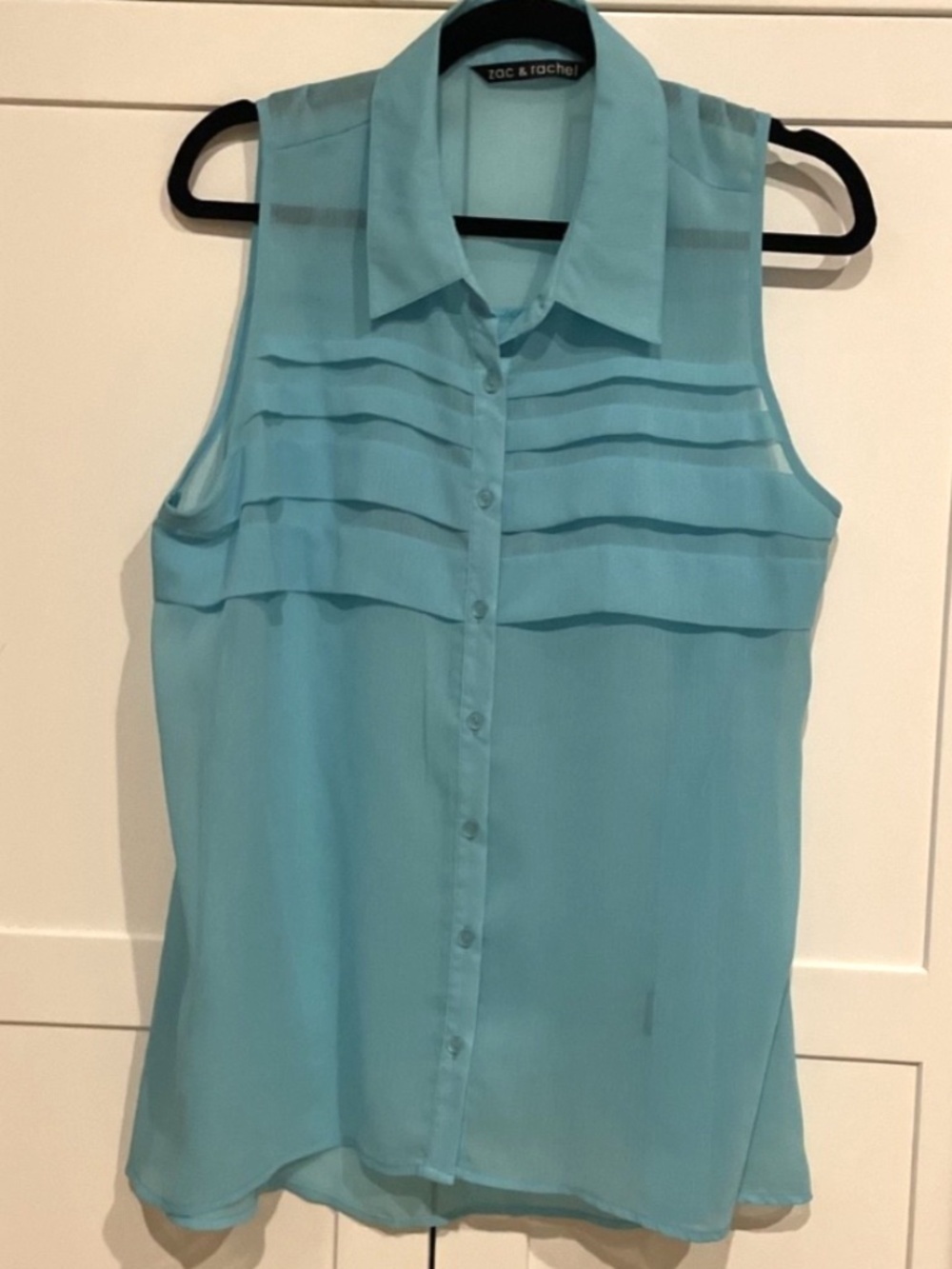 zac & rachel Blue Sheer Sleeveless Button up Tunic Blouse Top Size XL